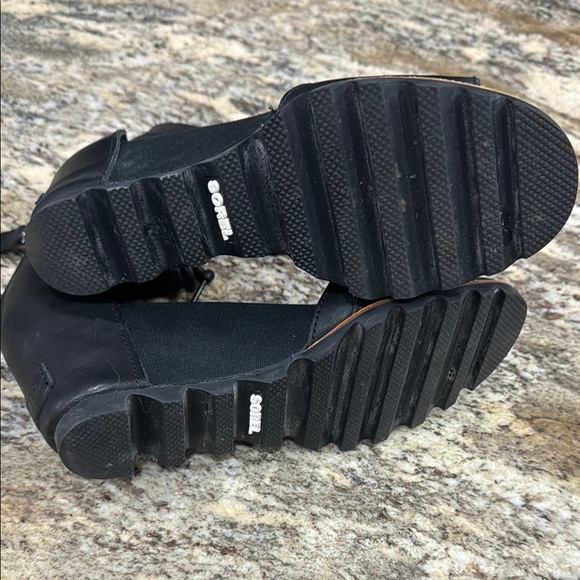 Sorel Black Joanie Leather Ankle Tie Wedge Sandals - Picture 5 of 5